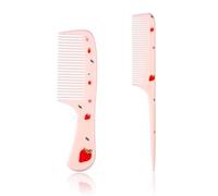 2pcs Cute Hair Comb Set, Pink Strawberry Baby Comb Fine Tooth Comb & Rat Tail Comb Toddler Tiny Hair Brush Small Girls Comb Plastic Mini Comb Hair Parting Comb for Women Girls Kids All Hair Types