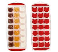 2PCS Cute Ice Cube Tray 21-Grid Flexible Cat Shaped Fun Ice Cube Trays Easy to Release Stackable Maker Tray with Hanging Hole for, Jellies and Candles, Maker, Fun Trays