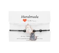 2Pcs Cute Kawaii Black White Cat Couple Bracelet With Wishing Cards Handmade Adjustable Cartoon Cat Braided Rope Bracelet for Women Men Friendship Jewelry Animals Lovers Gifts, M, Resin, no gemstone