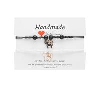 2Pcs Cute Kawaii Black White Cat Couple Bracelet With Wishing Cards Handmade Adjustable Cartoon Cat Braided Rope Bracelet for Women Men Friendship Jewelry Animals Lovers Gifts, M, Resin, no gemstone