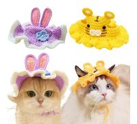 2Pcs Cute Knitted -Rabbit -Hat, Funny -Bunny Hats for Pet Rabbits Large -Guinea Pig Small Dog -Cat Pet Bunny -Costume for Birthday Party Christmas Halloween Easter (Rabbit, Tiger)