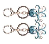 2PCS Cute Octopus Crystal Rhinestones Keychain Key Ring 2PCS Fashion Octopus ShapRhinestones Keychain Animal Keyring Car & Bag Accessory Charm PendGift(Blue+blue)