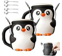2pcs Cute Penguin Ice Cream Pint Holder, 3D Printed Penguin Ice Pint Holder with Spoon Antifreeze Handle Reusable Insulated Sleeve for Yogurt and FrozenDesserts