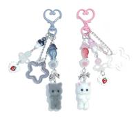 2Pcs Cute Pink Cat Keychain,Fuzzy Cat Keychain Aesthetic Y2K Keychain Stylish Keychains Bag Decoration Accessories.