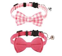 2Pcs Cute Pink Plaid Bowknot Bowtie Adjustable Comfort Cat Kitten Collar Lovely Pet Accessory Gift