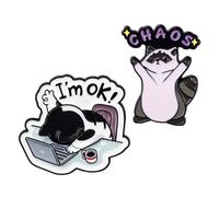 2PCS Cute Raccoon and Black Cat Enamel Pin Set, Funny Chaos Trash Panda Brooches for Backpacks and Bags, Gift for Animal Lovers and Cat Enthusiasts
