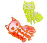 2Pcs Cute Skull Cat Hair Clips, Halloween Skull Scary Hair Accessories, Gothic Cat Skull Paw Clips, Nighttime Fluorescent Color Cat Hair Accessories (Rose red; Orange)