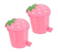 2pcs Cute Strawberry Desk Trash Can with Lid Small Waste Paper Basket | Decorative Kawaii Design for Study Desk and ’ Rooms, Easy Wipe-down with One-foot Operation