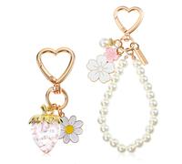 2PCS Cute Strawberry Keychain, Bag Charm, Purse, Car Accessories for Women Girls, Kawaii Flower Car Key Chain Gift for Mother's Day Birthday Valentine's Day