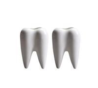 2Pcs Cute Tooth Shaped Ceramic Flower Pot Succulent Planter Pot Bonsai Plant Holder Cactus Container Plant Pen Holder for Home Office Decor White