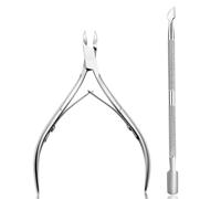 2Pcs Cuticle Cutter, Stainless Steel Skin Nippers with Cuticle Pusher for Removing Excess, Torn Skin on Fingers and Toes for Nail Art, Spa