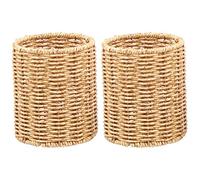 2pcs Cutlery Wicker Round Rattan Simulated Brush Office Cylindrical Makeup Stationery Pencil Desktop Pen Utensil Container .xcm Ball Handmade Imitation Silverware