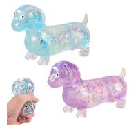 2PCS Dachshund Squishy, Squishy Weiner Dog, Animals Squishies Soft Squeeze Fidget Toys, Sausage Dogs with Face, Sparkly Cute Mini Rainbow Sausage Dogs, Stress Relief Toys for Kids Adults (C)