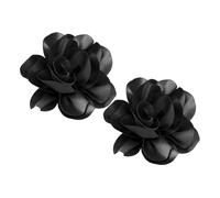 2PCS Dainty Satin Fabric Flower Brooches for Women Large Rose Flower Brooch for Party Dance Wedding Banquet Elegant Camellia Fashion Brooch Pin for Women Girl 5.5inch (Black)