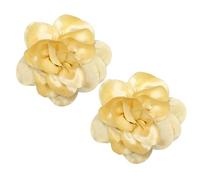 2PCS Dainty Satin Fabric Flower Brooches for Women Large Rose Flower Brooch for Party Dance Wedding Banquet Elegant Camellia Fashion Brooch Pin for Women Girl 5.5inch (Yellow)