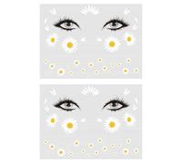 2Pcs Daisy Face Stickers 15.8x12cm Waterproof Temporary Tattoo Stickers for Forehead Eye Makeup Party Holiday Festival Decor