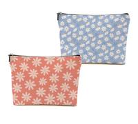 2pcs Daisy Floral Makeup Bag, Travel Essential Cosmetic Bag Garden Flower Gifts for Women Female Girls Sister BFF Nature Lover, Travel Zipper Pouch Christmas Thanksgiving Birthday Gifts, Multicolor