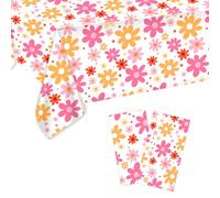 2pcs Daisy Tablecloth, 54 x 108 Inch Plastic Bohemian Floral Table Covers Vintage Hippie Flowers Rectangular Tablecloth for 70s Birthday Baby Shower Wedding Party Decorations