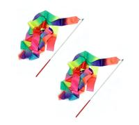 2Pcs Dance Ribbons,Rainbow Streamers Ribbon Dancer Wand for Kids Girls Adults Talent Shows Artistic Dancing Training