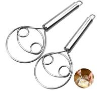 2PCS Danish Dough Whisk, Stainless Steel Ring Bread Whisk, Dough Mixer Hand Dough Whisk Bread Making Tools for Dough Bread Cake Pizza and Biscuits