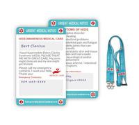 2pcs Danlos Syndrome hEDS Medical Card with Writable Panel and Patterned Lanyard Emergency Contact Card