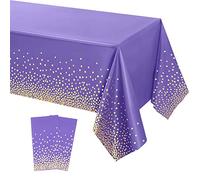 2Pcs Dark Purple Gold Dotted Confetti Halloween Party Table Cloth 54 * 108 inch Large Plastic Waterproof Table Cover Rectangular Tablecloth for Halloween Birthday,Wedding,Picnic,Party Decoration