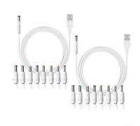2pcs DC Power Cable USB to DC, Features 8 Adapters for Wide Compatibility with 5V, 9V, 12V Devices (White -5V)