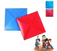 2PCS Ddakji Game Set, Ddakji Paper Flip Toy, Traditional Korean Battle Flip Challenge, Thick Durable Double Card Large Size, Double Card Premium Version Blue and Red Traditional Korean Play Suitable