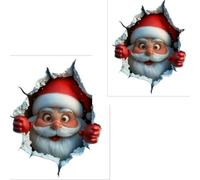 2pcs Decals Pictures for Walls, Christmas Wall Stickers Effect, 3D Santa/Reindeer/Snowman Breaking Through The Wall Effect, Cute Christmas Walls Decals Peel and Stick, Sticker Decoration for Party