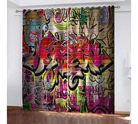 2Pcs Decoration Curtains, Eyelet Ring Top Thermal Insulated Blackout Curtains With Street Graffiti Art Print Pattern Window Drapes For Bedroom Living Room 65 Inch Drop 2 Panels