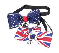 2pcs Decorative Dog Bow Tie Collars with Bells for Festivals Adjustable Pet Accessories for Cats and Dogs Cute Photo Props Union Jack Stars