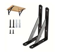 2pcs Decorative Floating Shelf Bracket, Wall Mounted Rustic Iron, 90 Degree | Heavy-duty corner triangle metal support for storage; antique finish; space-saving for kitchen, office(Black,120x200mm)