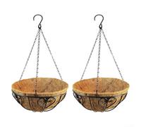 2Pcs Decorative Hanging Planters with Coconut Fiber Liners, Stylish Metal Design for Indoor and Outdoor Spaces (12 inches)