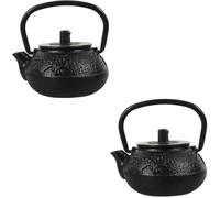 2pcs Decorative Mini Teapot Cast Iron Tea Kettle Black Iron Vintage | Traditional Retro Style, Rust-resistant Finish, Tabletop Display Shelf Accent, Office and Zen Decor
