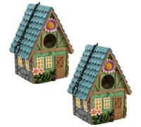 2pcs Decorative Outdoor Birdhouse Resin Cottage with Hanging Chain