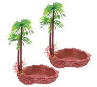 2pcs Decorative Reptile Bowl Feeder for Terrarium, Resin Green Dish | Natural Appearance, Convenient Eating or Drinking, Wide Application, for Gecko Use and Snack Accessory