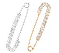 2Pcs Decorative Safety Pins For Clothing Rhinestone Safety Pins Safety Pin Brooch Rhinestone Vintage Large Faux Crystal Metal Elegant Shawl Clips For Women Skirts Sweater Scarf Lapel Hat Accessories