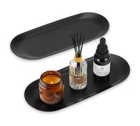 2Pcs Decorative Tray, Stainless Steel Small Black Tray, Oval Elegant Jewellery Trays Polished Finish, Mini Trinket Trays for Keys Jewelly Desserts Snack Coffee Bathroom