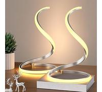 (2PCS) DecorativeSilver Table Lamp, Miniature Nightstand Lamp, 3 Colors Temperature Dimmable LED Modern Spiral Style for Modern Bedroom, Living Room and Office Lighting and Decoration Curved Art