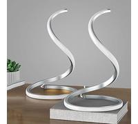 2PCS DecorativeSilver Table Lamp, Miniature Nightstand Lamp, 3 Colors Temperature Dimmable LED Modern Spiral Style for Modern Bedroom, Living Room and Office Lighting and Decoration Curved Art Silver