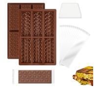 2pcs Deep Chocolate Bar Molds with 100 Bags & Scraper, 6 Cavities Thick Silicone Chocolate Template for Baking Easy Release Candy Bar Mould Diamond Pattern DIY Handmade Gifts for Lover Family