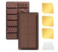 2Pcs Deep Chocolate Moulds, Silicone Chocolate Bar Molds with 100pcs Gold Aluminum Chocolate Wrappers Dubai Chocolate Mold Thick Molds for DIY Chocolate, Candy Baking, Homemade Sweets