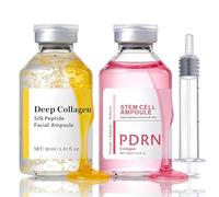 2PCS Deep Collagen Silk Peptide & PDRN Stem Cell Ampoule Set, Korean Glass Skin Serum with Sodium DNA, Anti-Ageing Peptide Serum for Face, Instant Fine Lines Smoothing & Hydrating for Women