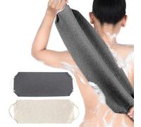 2Pcs Deep Exfoliating Back Washer, Double Side Back Scrubber with Handles for Shower Men Women Body Cleaning, Natural Body Exfoliator Bath Scrub Loofah, Elastic Stretch Extra Wide Back Washers