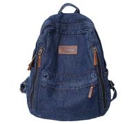 Denim Backpack for Men Women Vintage Rucksack Canvas Backpack Blue Jeans Laptop Backpack Retro Rucksack for Study Travel Work (Dark Blue)
