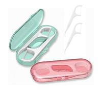 2PCS Dental Floss Case, Reusable Dental Floss Picks with Travel Cases Portable Floss Dispenser with 20 Dental Floss for Adults Pink Mint Green