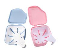 2Pcs Denture Bath Case Plastic with Strainer Basket for Retainers