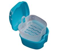 2PCS Denture Case, Denture Cup with Strainer, Denture Bath Case Effective Compact False Teeth Full Protection Denture Bath Box for Trip Light Blue