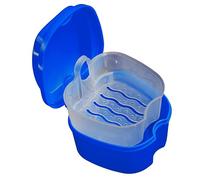 2PCS Denture Case, Denture Cup with Strainer, Denture Bath Case Effective Compact False Teeth Full Protection Denture Bath Box for Trip Dark Blue