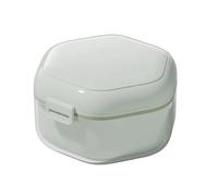 2pcs Denture Storage Box Case Brush Set Dental Retainer False Teeth with Strainer Cups Soaking Dentures for False Teeth(Light Milk Green)